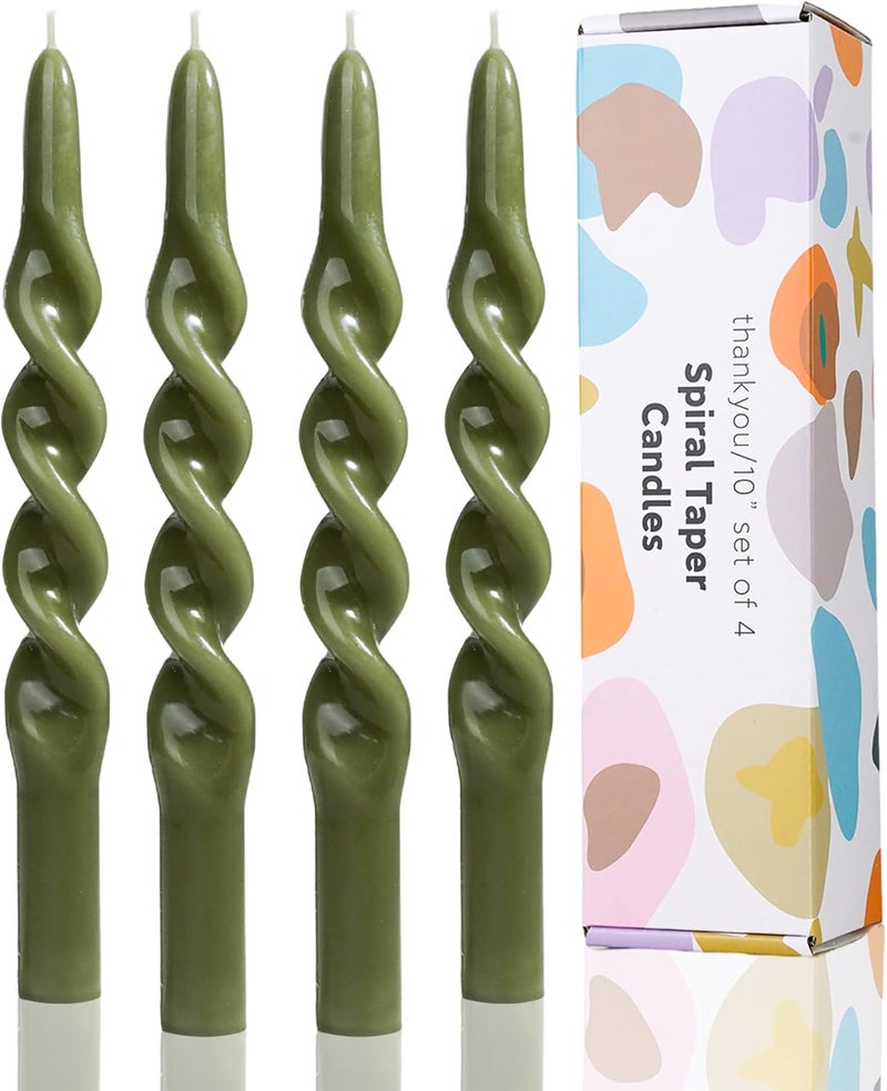 LPUSA Olive Spiral Taper Candle Tapered Candlesticks,Twisted Taper Candles for Table Decor Housewarming Gift Idea-10inch,4pcs(Olive Green-B) - Image 1